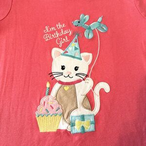 Gymboree Girls Sz 10 T-Shirt Pink I’m The Birthday Girl Embroidered Cat Cupcake